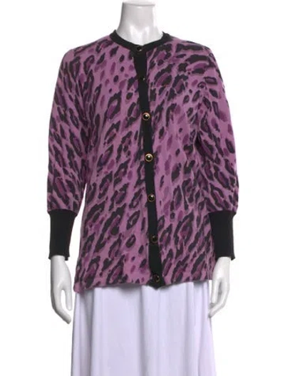 Pre-owned Bob Mackie Animal Print Open Front Sweater In Purple