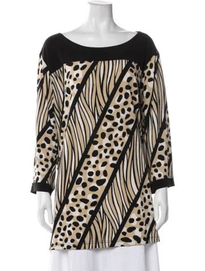 Pre-owned Bob Mackie Animal Print Scoop Neck Top In Neutral