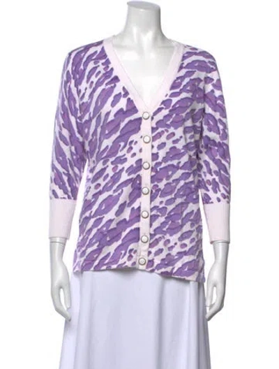 Pre-owned Bob Mackie Animal Print V-neck Sweater In Purple
