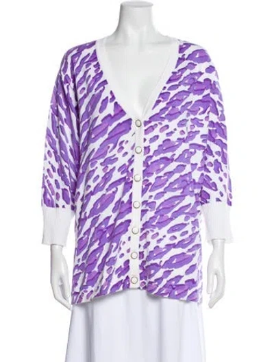 Pre-owned Bob Mackie Animal Print V-neck Top W/ Tags In White