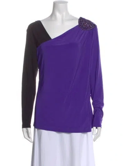Pre-owned Bob Mackie Asymmetrical Long Sleeve Top In Purple