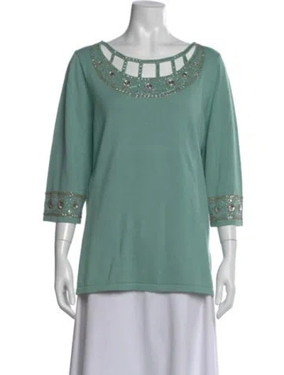 Pre-owned Bob Mackie Asymmetrical Three-quarter Sleeve Top In Green