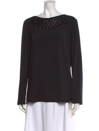 Pre-owned Bob Mackie Bateau Neckline Long Sleeve Top In Black