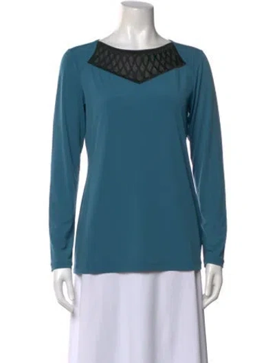 Pre-owned Bob Mackie Bateau Neckline Long Sleeve Top In Blue