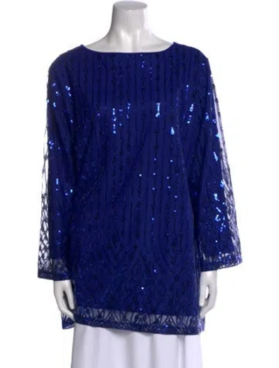 Pre-owned Bob Mackie Bateau Neckline Long Sleeve Tunic In Blue