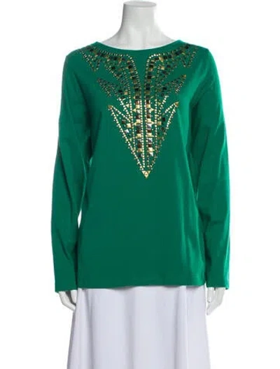 Pre-owned Bob Mackie Bateau Neckline Long Sleeve Tunic In Green