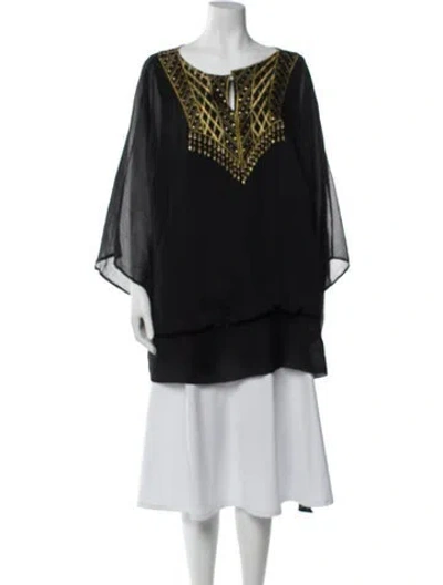Pre-owned Bob Mackie Bateau Neckline Three-quarter Sleeve Tunic In Black