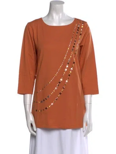 Pre-owned Bob Mackie Bateau Neckline Three-quarter Sleeve Tunic In Orange