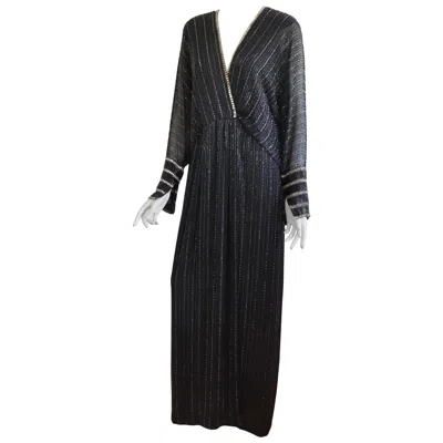 Pre-owned Bob Mackie Beaded Gown 1970's Dolman Sleeve In Black