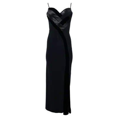 Pre-owned Bob Mackie Black Evening Gown With Velvet & Beaded Trim