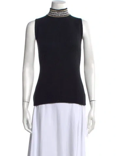 Pre-owned Bob Mackie Cashmere Mock Neck Sweater In Black