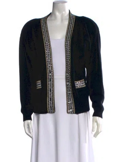 Pre-owned Bob Mackie Cashmere Open Front Sweater In Black