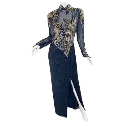 Pre-owned Bob Mackie Cher  Met Gala 1985 Silk Beaded Sequin Sheer Vintage 80s Gown Dress In Black