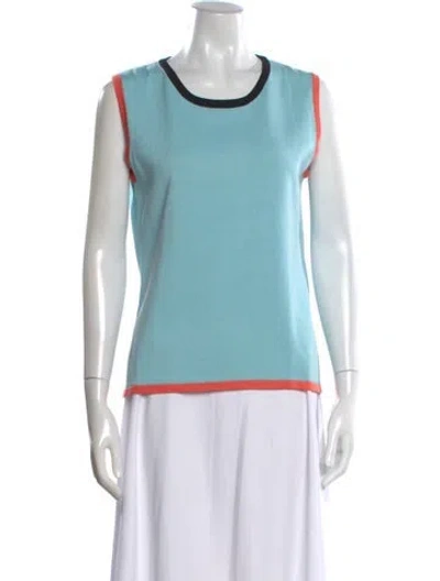 Pre-owned Bob Mackie Colorblock Pattern Crew Neck Sweater In Blue