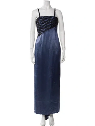 Pre-owned Bob Mackie Colorblock Pattern Long Dress In Blue