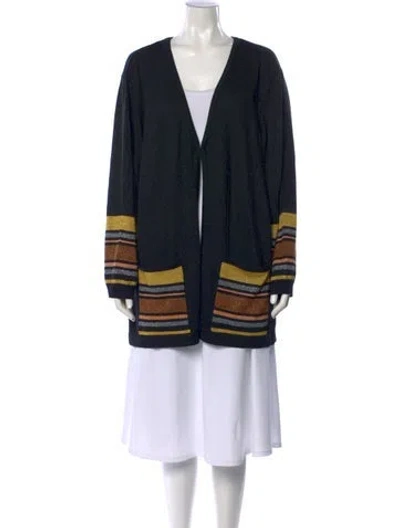 Pre-owned Bob Mackie Colorblock Pattern Open Front Sweater In Black