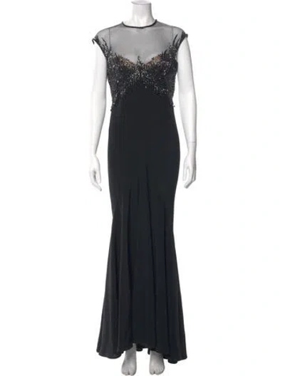 Pre-owned Bob Mackie Crew Neck Long Dress In Black