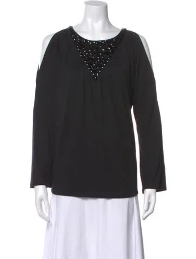 Pre-owned Bob Mackie Crew Neck Long Sleeve Top In Black
