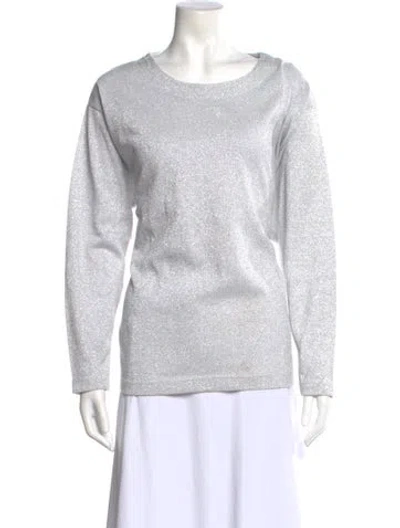 Pre-owned Bob Mackie Crew Neck Long Sleeve Top In White
