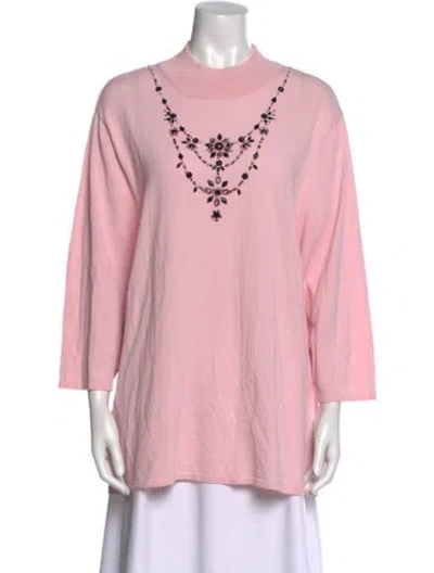 Pre-owned Bob Mackie Crew Neck Three-quarter Sleeve Tunic In Pink
