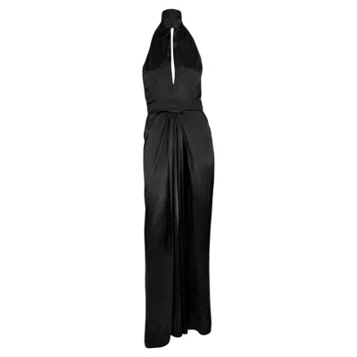 Pre-owned Bob Mackie Early 1980s  Backless Halter Tie Black Satin Evening Gown