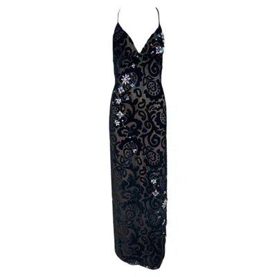 Pre-owned Bob Mackie Elizabeth The First 1970's Black Devor� Velvet Gown With Crystals