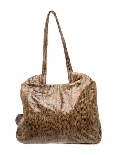 Pre-owned Bob Mackie Embossed Leather Shoulder Bag In Brown