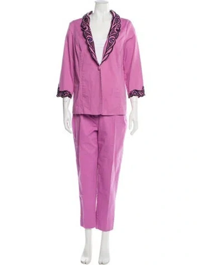 Pre-owned Bob Mackie Embroidered Accent Pant Set In Pink