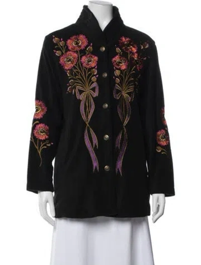 Pre-owned Bob Mackie Floral Print Coat In Black
