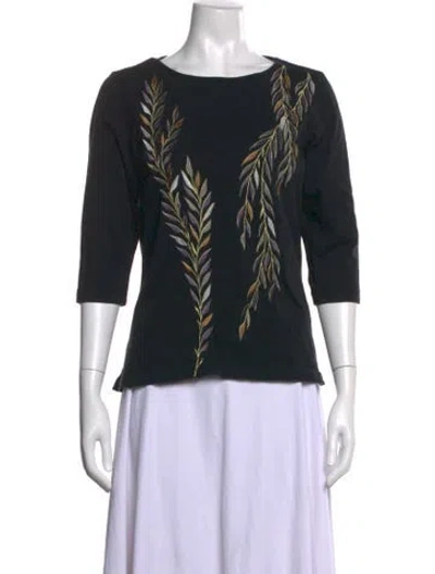 Pre-owned Bob Mackie Floral Print Crew Neck Top In Black