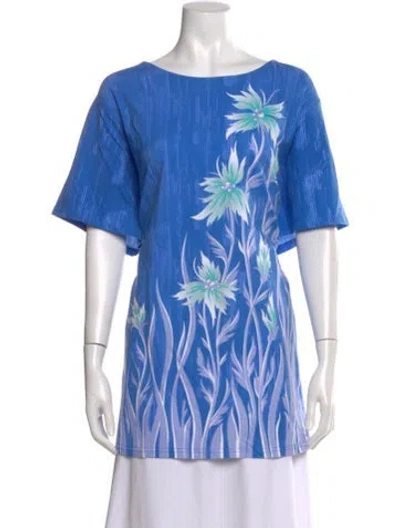 Pre-owned Bob Mackie Floral Print Crew Neck Top In Blue