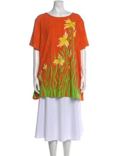Pre-owned Bob Mackie Floral Print Crew Neck Tunic In Orange