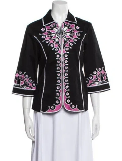 Pre-owned Bob Mackie Floral Print Evening Jacket In Black