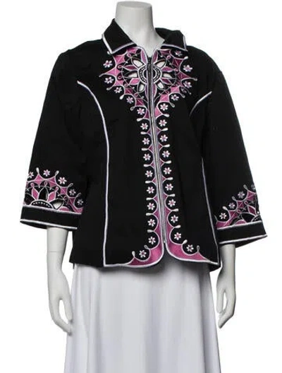 Pre-owned Bob Mackie Floral Print Evening Jacket In Black