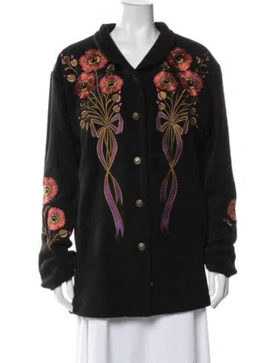 Pre-owned Bob Mackie Floral Print Jacket In Black