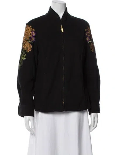 Pre-owned Bob Mackie Floral Print Jacket In Black