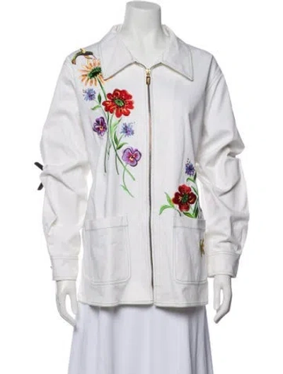 Pre-owned Bob Mackie Floral Print Jacket In White