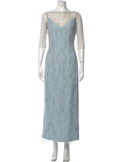 Pre-owned Bob Mackie Floral Print Long Dress In Blue