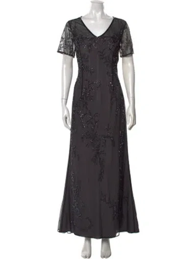Pre-owned Bob Mackie Floral Print Long Dress In Grey