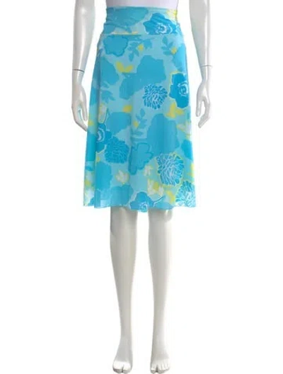 Pre-owned Bob Mackie Floral Print Midi Length Skirt In Blue