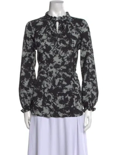 Pre-owned Bob Mackie Floral Print Mock Neck Blouse In Black