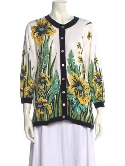 Pre-owned Bob Mackie Floral Print Scoop Neck Sweater In Neutral