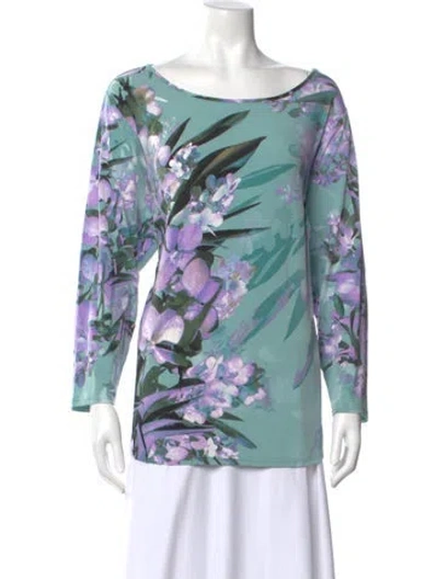 Pre-owned Bob Mackie Floral Print Scoop Neck Top In Blue