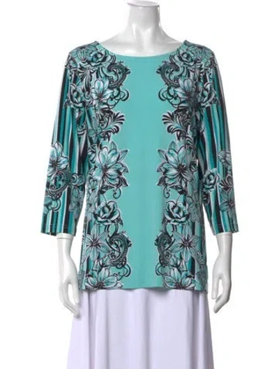 Pre-owned Bob Mackie Floral Print Scoop Neck Top In Blue