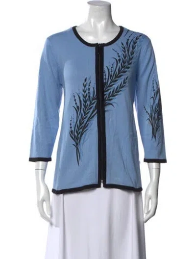Pre-owned Bob Mackie Floral Print V-neck Sweater In Blue