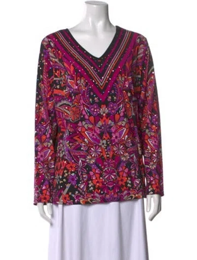 Pre-owned Bob Mackie Floral Print V-neck Top In Multicolor