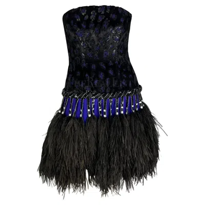 Pre-owned Bob Mackie F/w 1988  Runway Beaded Purple Ostrich Feather Mini Dress Custom