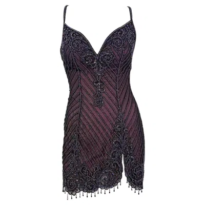 Pre-owned Bob Mackie F/w 2001  'foreign Intrigue' Runway Beaded Purple Mini Slip Dress