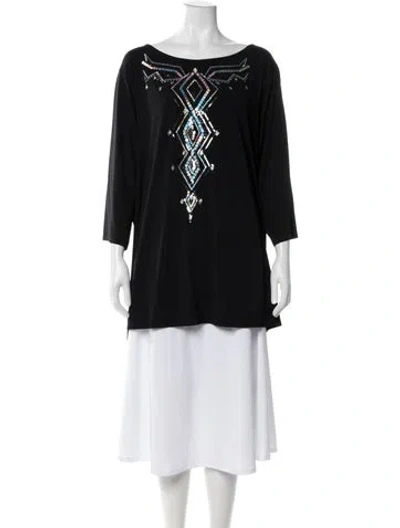 Pre-owned Bob Mackie Graphic Print Bateau Neckline Top In Black
