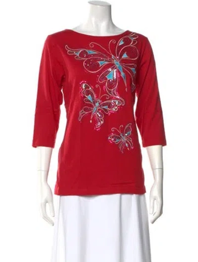 Pre-owned Bob Mackie Graphic Print Bateau Neckline T-shirt In Red